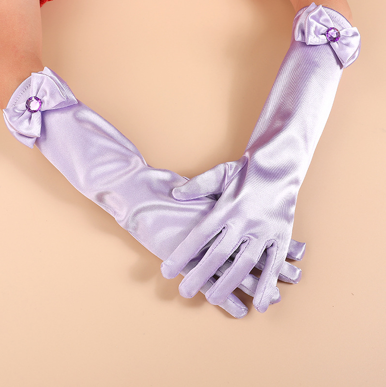 Children's Satin Bow Gloves Children's Performance Party Dress Accessories Sun Protection Long     S6266