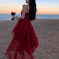 Fairy dress red beach dress vacation travel wear high waist irregular suspender skirt R1581