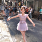 High waist short A-line pleated mesh skirt for women summer French style tall and slim skirt R4823