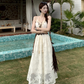 Fairy travel outfit V-neck suspender embroidered long skirt tassel sunscreen cardigan two-piece suit R1728