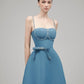 Blue suspenders waist slim A-line princess skirt homecoming dress R3734