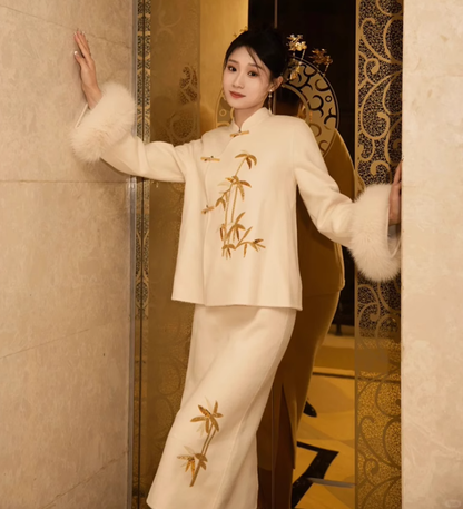 New Chinese style suit engagement dress skirt Chanel style jacket skirt two-piece suit R1784