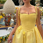 Yellow suspenders waist slim fit puffy skirt homecoming dress R3163