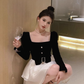 Birthday dress high-end Hepburn style dress high-end niche toast dress square collar dress R1798