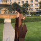 Retro 2025 sexy V-neck velvet suspender skirt high-end temperament inner long dress R1540