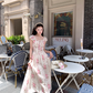 Long waist square neck printed suspender dress for women summer French temperament skirt R4745