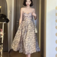 2025 elegant blue and white porcelain tube top dress with waist and wide swing R1267