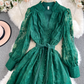French retro palace style dress embroidery waist slim long lace dress female high-end exquisite dress R0328