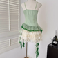 Summer pure slim fit irregular green top and skirt suit R2053