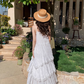 White dress seaside holiday beach dress high-end age-reducing suspender long dress R1700