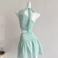 Off-shoulder sheer mesh waist dress R1992