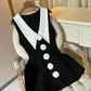 Black slim-fit A-line skirt V-neck three-dimensional flower homecoming dress R2517
