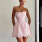 Pink tube top fishbone design slim lace skirt sexy short skirt homecoming dress R3901