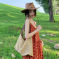Beach holiday dress travel wear chiffon retro red dress floral loose suspender beach dress R1599