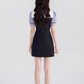 College style black dress women's summer puff sleeve short skirt new high waist splicing skirt R4461