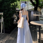 Fairy romantic French blue plaid long skirt tube top temperament design sling dress R1701