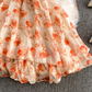 Pure and sweet chiffon lace with built-in chest pad orange sleeveless pullover A-line suspender dress R0364