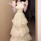 Gentle and sweet style V-neck suspender dress temperament waist beautiful skirt R0710
