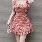 Pink Floral Chiffon Waist Cake Skirt Homecoming Dress R3270