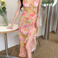 Fresh pink floral series sling waist irregular skirt long skirt homecoming dress R3112