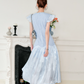 Light blue Princess sweet high waist flying sleeve long dress with Chanel style R4072