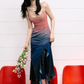 Design suspender dress high waist summer waist slimming gradient irregular long skirt R3328