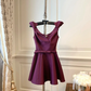 Purple bow strap waist slim fit A-line short skirt homecoming dress R4154