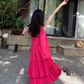 Seaside holiday style rose red white sleeveless dress high-grade layered pleated skirt R1582