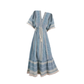 2025 new bohemian holiday dress blue v-neck embroidered beach maxi dress R0008