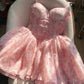 Pink Floral Strapless A-Line Tutu Homecoming Dress R3412