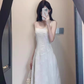Gentle white moonlight jacquard sling dress beautiful temperament waist a-line long skirt 2025 new R0461