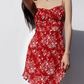 French retro girl red bottom floral dress waist slim ruffled suspender dress R2819