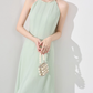 Temperament halterneck dress new summer French waist high-end mid-length skirt R4216