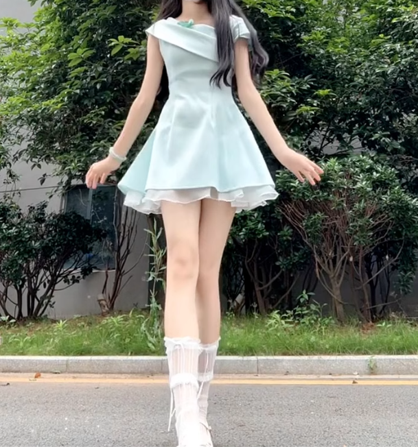 French style daughter off-shoulder dress women's summer 2025 new style puffy princess short skirt R3147