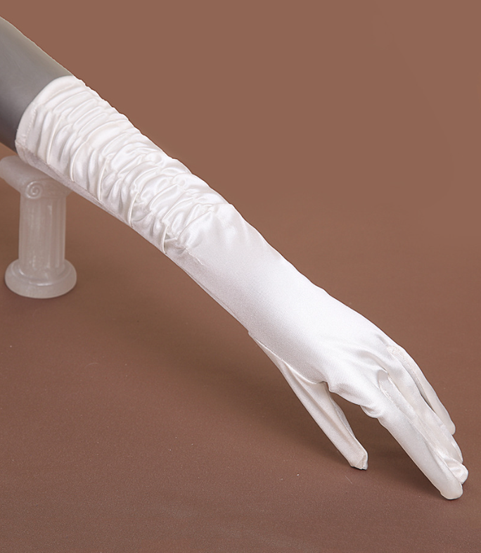 Bridal Gloves Satin Mid-Length Lace-Up Satin Back Elastic Satin Wedding Dress Beige Gloves     S6261