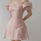 Pink one-shoulder waisted A-line slim short skirt homecoming dress R3515
