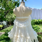 White halterneck chiffon layered irregular skirt short skirt homecoming dress R4164