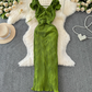 Banquet high-end dress light luxury niche pleated three-dimensional ruffled slim temperament dress R0349