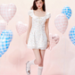 Petal Neck Waist Short Sleeve Cotton Printed Polka Dot Dress R5255