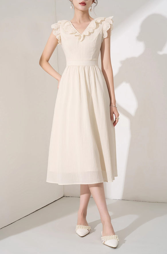 Niche design dress new summer high-end mid-length French temperament waist slimming skirt R4381
