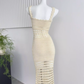 Bright silk knitted sexy hollow long skirt hip-wrapped fine glitter suspender dress for women R0286
