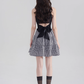 Black halter neck skirt new summer plaid waist high-end dress bow French retro skirt R4144