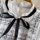 Little Chanel style celebrity temperament fake two-piece long-sleeved stand-up collar waist A-line coarse flower dress R0387
