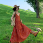 Beach holiday dress travel wear chiffon retro red dress floral loose suspender beach dress R1599