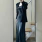 Large size French royal sister retro black suit jacket light luxury evening dress suspender skirt R1884