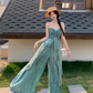 Fairy outfit: a halter neck tube top with small slings, mint green wide-leg pants, two-piece suit R1761