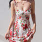 European and American style casual big red flower print suspender dress short skirt R2823