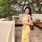 Yellow suspender dress 2025 sexy slim long skirt waist hip skirt R0582