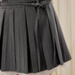 College style lace stitching gray puff short sleeve waist pleated dress R5210