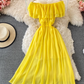 Bali resort beach slim long skirt sexy off-shoulder one-shoulder ruffled chiffon dress R0326